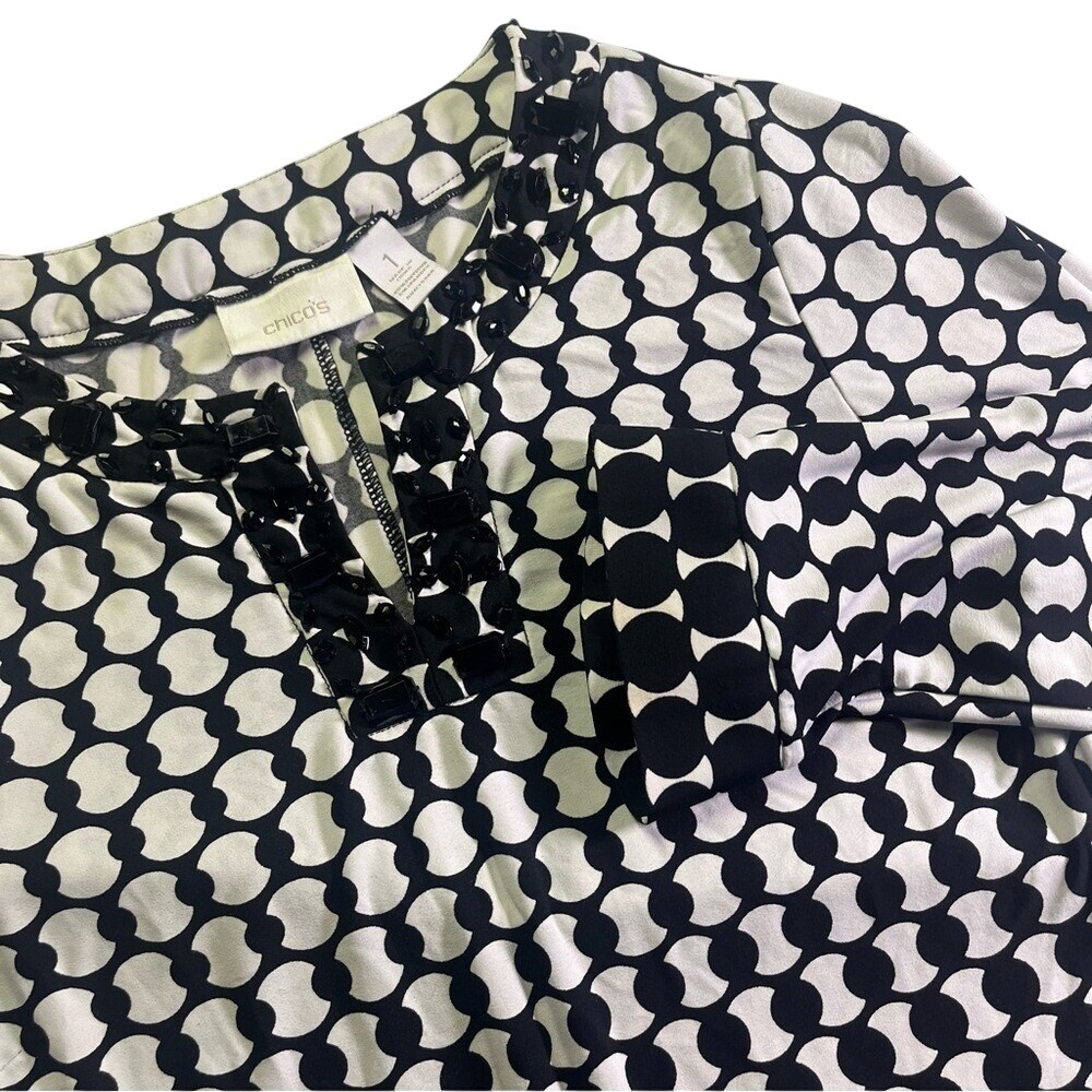 Chico's‎ 1 M 8 Black and White Patterned Dress Summer Three Quarter Sleeves